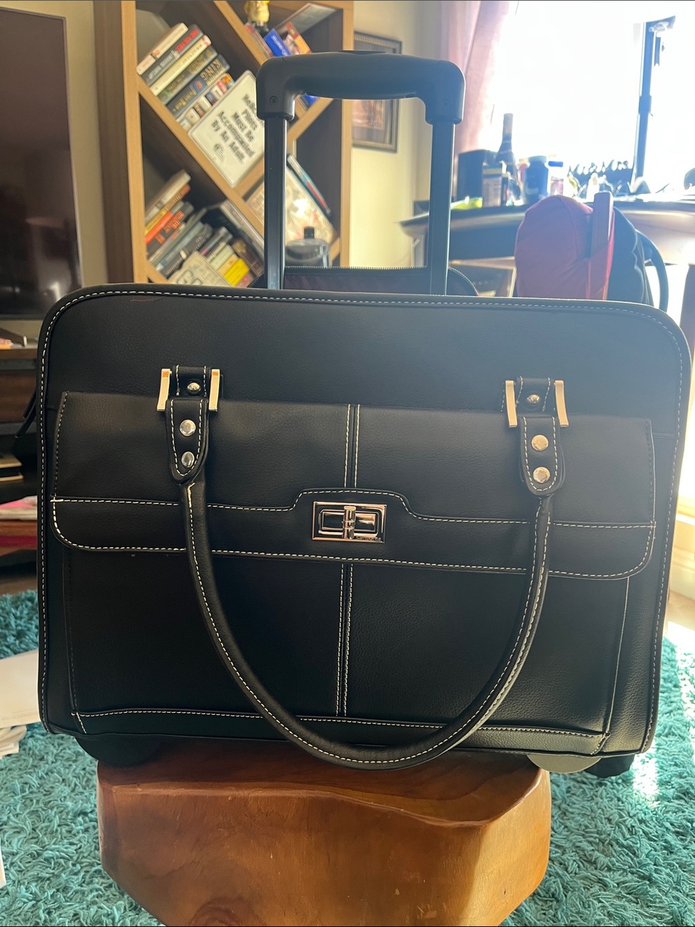 Black Leather Rolling Briefcase for Men - Professional Travel Bag